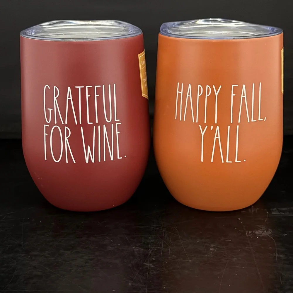 Rae Dunn Fall Wine Tumbler Set Grateful For Wine Happy Fall Yall Stainless 12oz